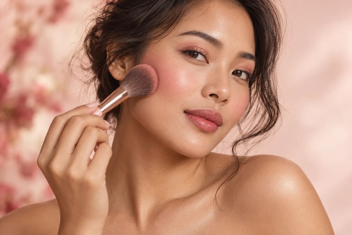 Ilustrasi editorial kuas blush pada pipi